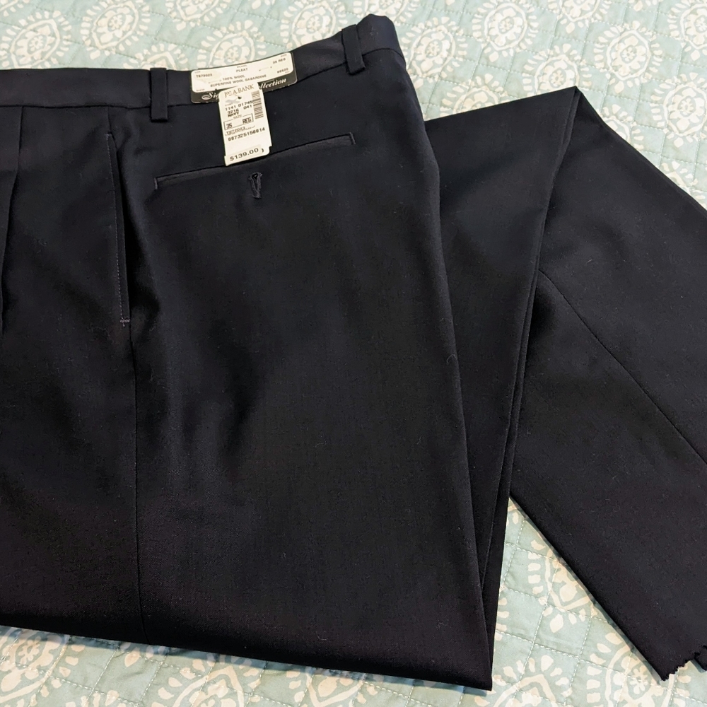 Jos A Bank Signature Collection 35R 100% Wool Navy Blue Dress Slacks Pants NWT